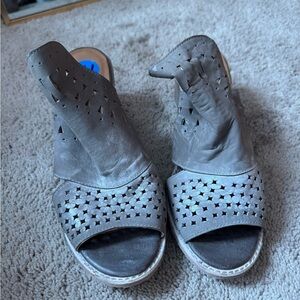 Stylish Gray Perforated Wedge Sandals